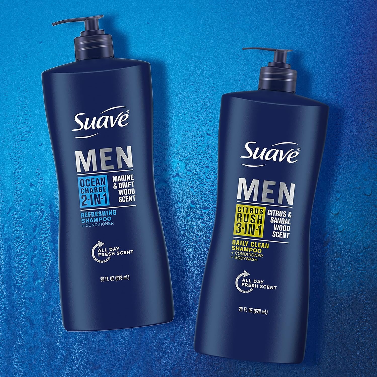 Suave Men Citrus Rush 3-in-1 Shampoo, Conditioner & Body Wash, Daily Clean, Citrus & Sandalwood, 28 fl oz