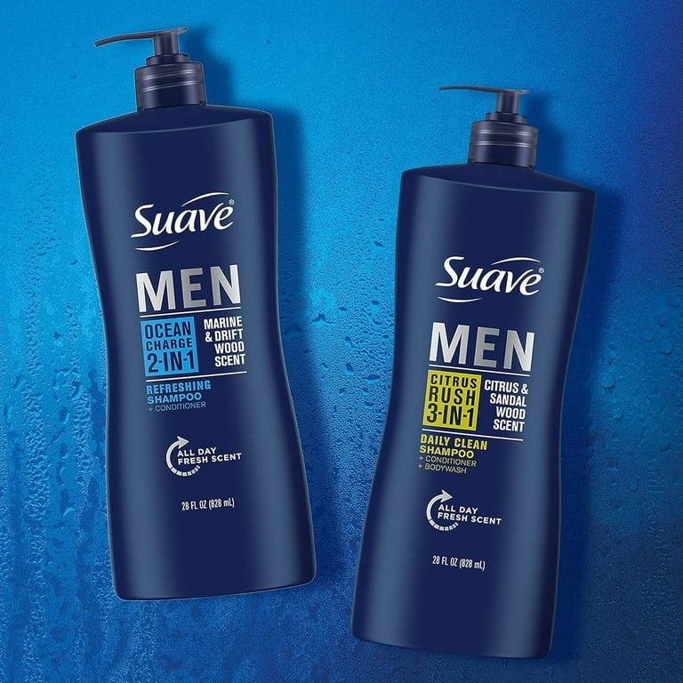 Suave Men Citrus Rush 3 in 1 Shampoo Conditioner Body Wash Daily Clean Citrus Sandalwood 28 fl oz