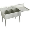 Elkay Weldbilt Stainless Steel 79-1/2" x 27-1/2" x 14" Floor Mount, Triple Compartment Scullery Sink with Drainboard