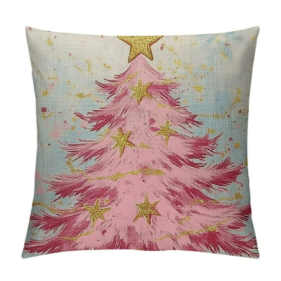 Patifu Christmas Pillow Covers Pink Christmas Tree Decorations Pillowcase Xmas Pink Throw Pillow Covers Home Sofa Living Room Decorative Cushion Case 22x22in