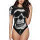 thumbnail image 1 of Balery Black White Hat Skull Body de cuello redondo de manga corta para mujer Tops de manga corta Tops básicos-Medium, 1 of 7