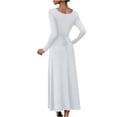 thumbnail image 3 of Blczomt Women Dresses Midi Long Sleeve Flowy White A Line Dressy Pleated V Neck Solid Color Dresses, 3 of 6