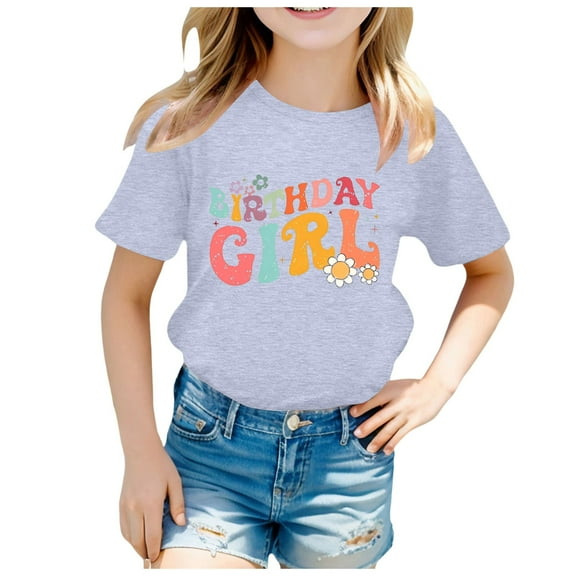 Ketyyh-chn99 Girl's Short Sleeve T-shirt Girls Lace Short Sleeve T Shirts Kids Summer Crewneck Tunic Tops Curved Hem Size for 1-2 Years,Grey