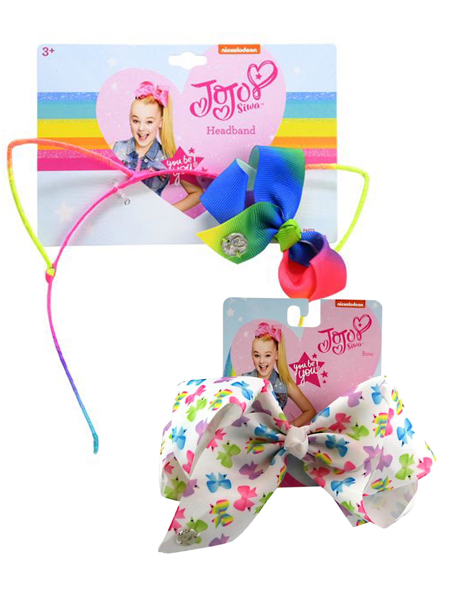JoJo Siwa Bow Hair Clip White w/ Rainbow Colored Headband and Cat Ears