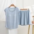 thumbnail image 1 of RKSTN Pyjama en Coton pour Femmes Ensemble Grande Taille Col en V Sans Manches Rayures Pyjama Camisole avec Shorts Tenue d'Intérieur Ensembles de Pyjama pour Femmes 2 Pcs, 1 of 9