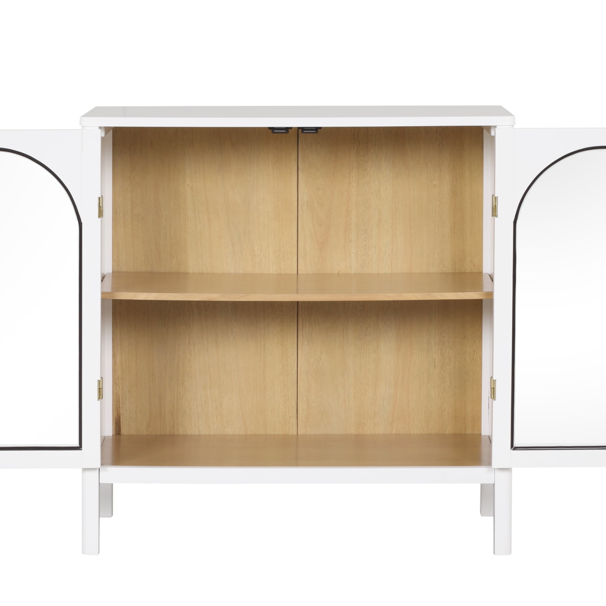 Nathan James Mason Free Standing Accent Sideboard Buffet, Credenza with Glass Doors and Adjustable Shelf in White Wood for Dining Room, Entryway and Living Room, Clear Glass/White/Light Oak