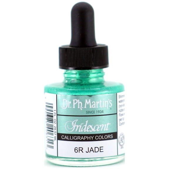 Dr. Ph. Martin's® Iridescent Calligraphy Color (6R) Ink Bottle, 1.0 US fl oz, Iridescent Jade, 1 Bottle