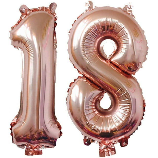Decoración de cumpleaños de 18 años, globos de fiesta Globos con números de 18 años para decoración de fiesta de cumpleaños de 18 aniversario de boda Globos de helio (oro rosa 18)
