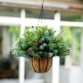 thumbnail image 3 of OasisCraft 25.6x15.7 inch Pre-lit Artificial Christmas Hanging Basket with 50 Battery-Operated LED Lights Decor with Pinecones Red Berries, 3 of 9