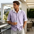 thumbnail image 2 of Men Short Sleeve Button Down Shirt with Contrast Trim Notched Collar Relaxed Fit Casual Top for Everyday Wear, 2 of 8