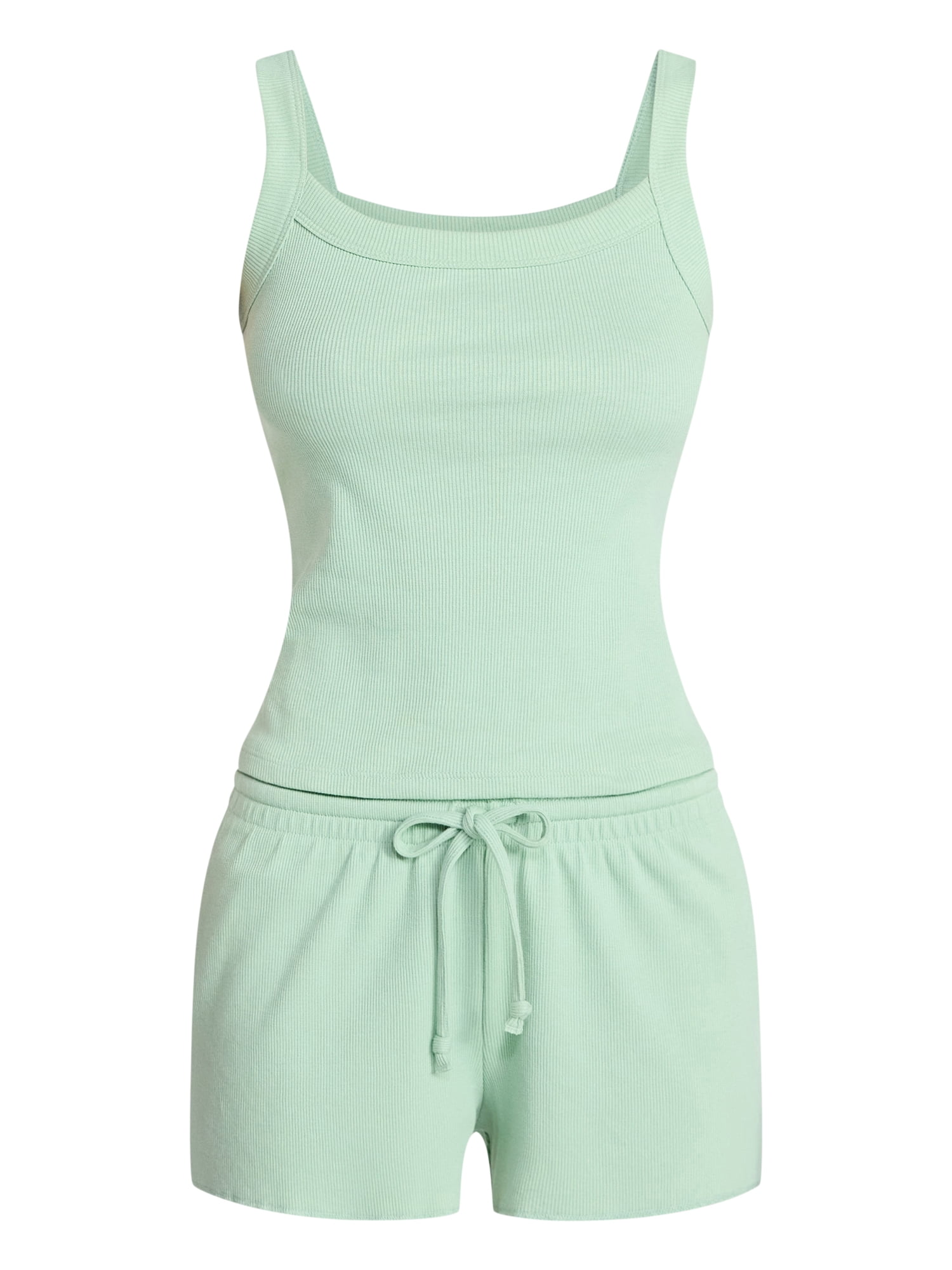 No Boundaries Sleep Ribbed Tank and Shorts Set, 2-Piece, Women’s XXS-3X