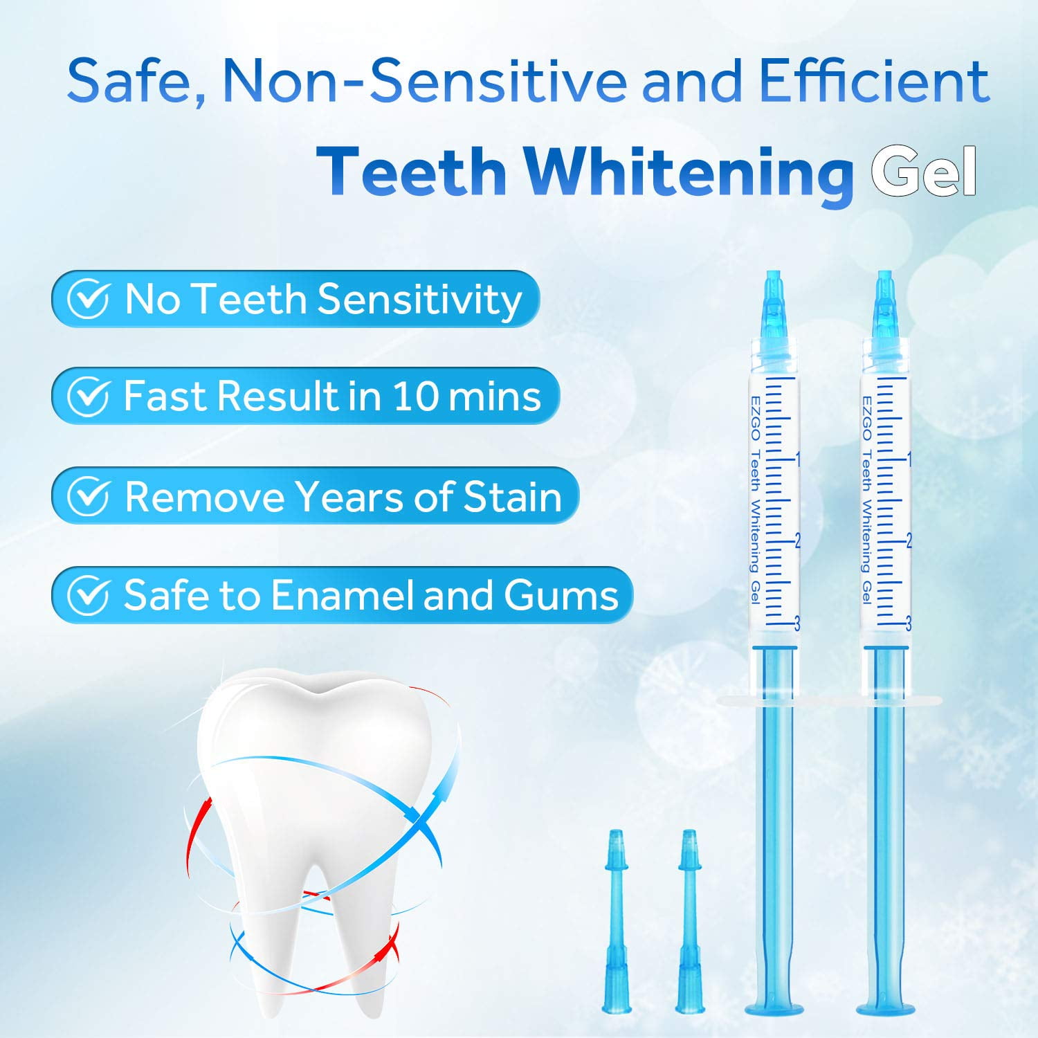 EZGO Teeth Whitening Gel Refills, 10 x 3ml Gyringes Carbamide Peroxide Tooth Bleaching Gel for Teeth Whitening Kit, No Sensitive Teeth Whitener, Dental Clinic Grade