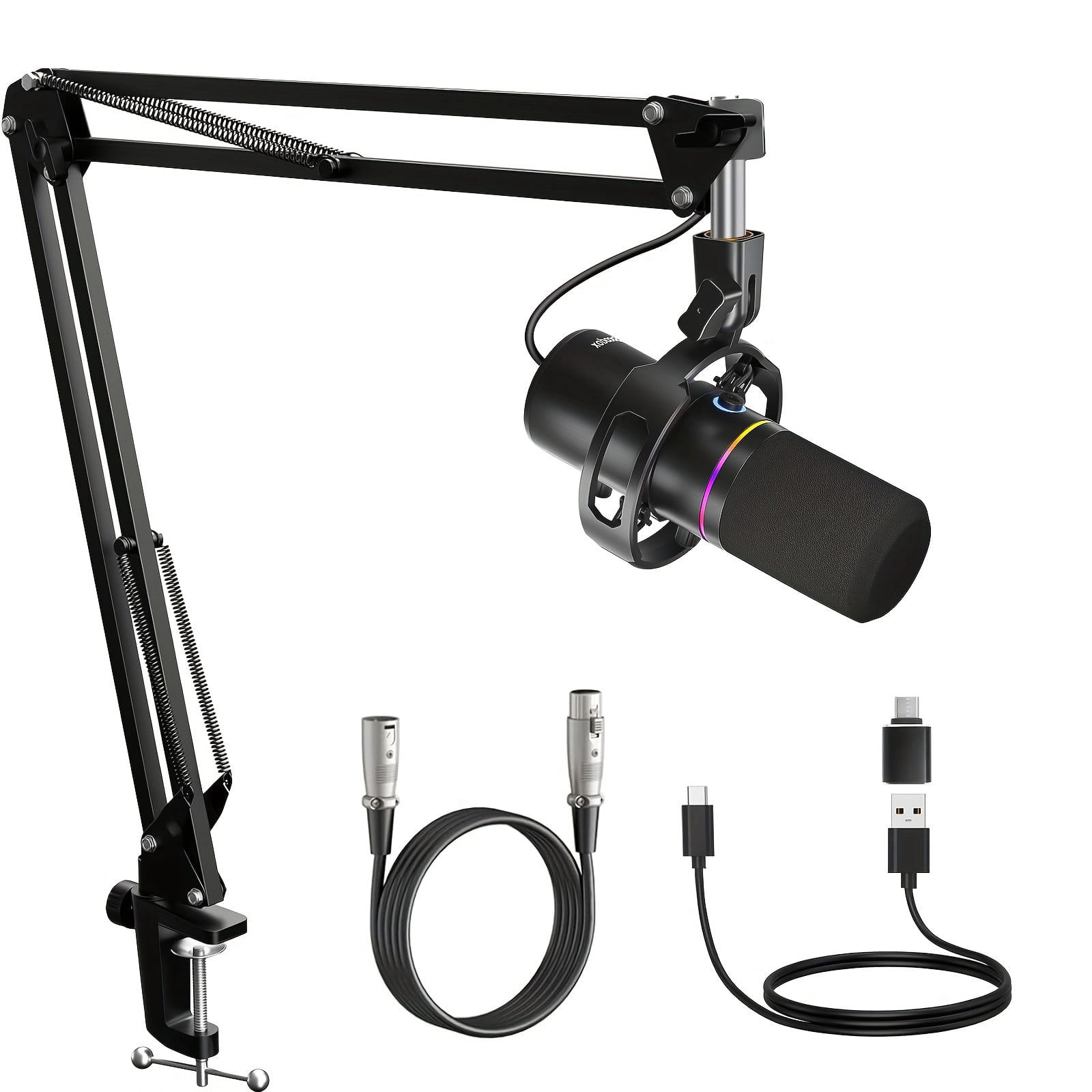 Socodox XLR/USB Dynamic Microphone Kit, Podcast Mic with Noise Cancellation, Independent Volume Control, Gaming Mic with Boom Arm, Mute, Gain Knob, for Streaming, Gaming, Voice-Over, Black