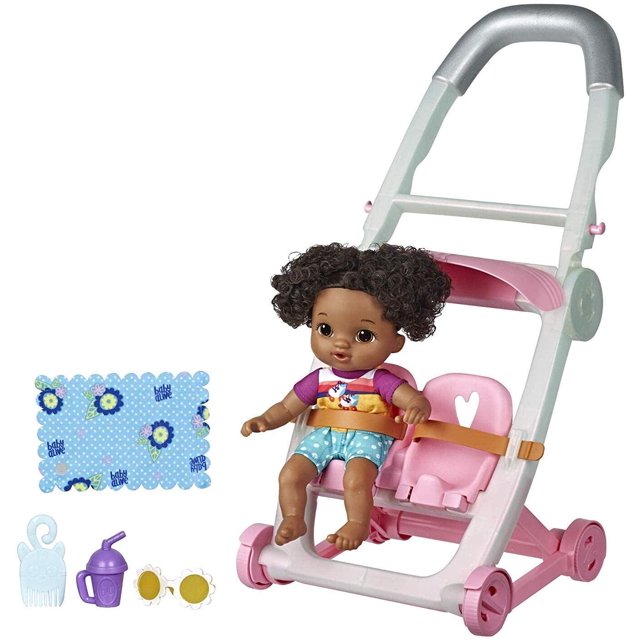 Set Muñeca Lola y Coche de Bebé Baby Alive Littles E7182AS01 con 6 Accesorios Cabello Negro Baby Alive E7182AS01