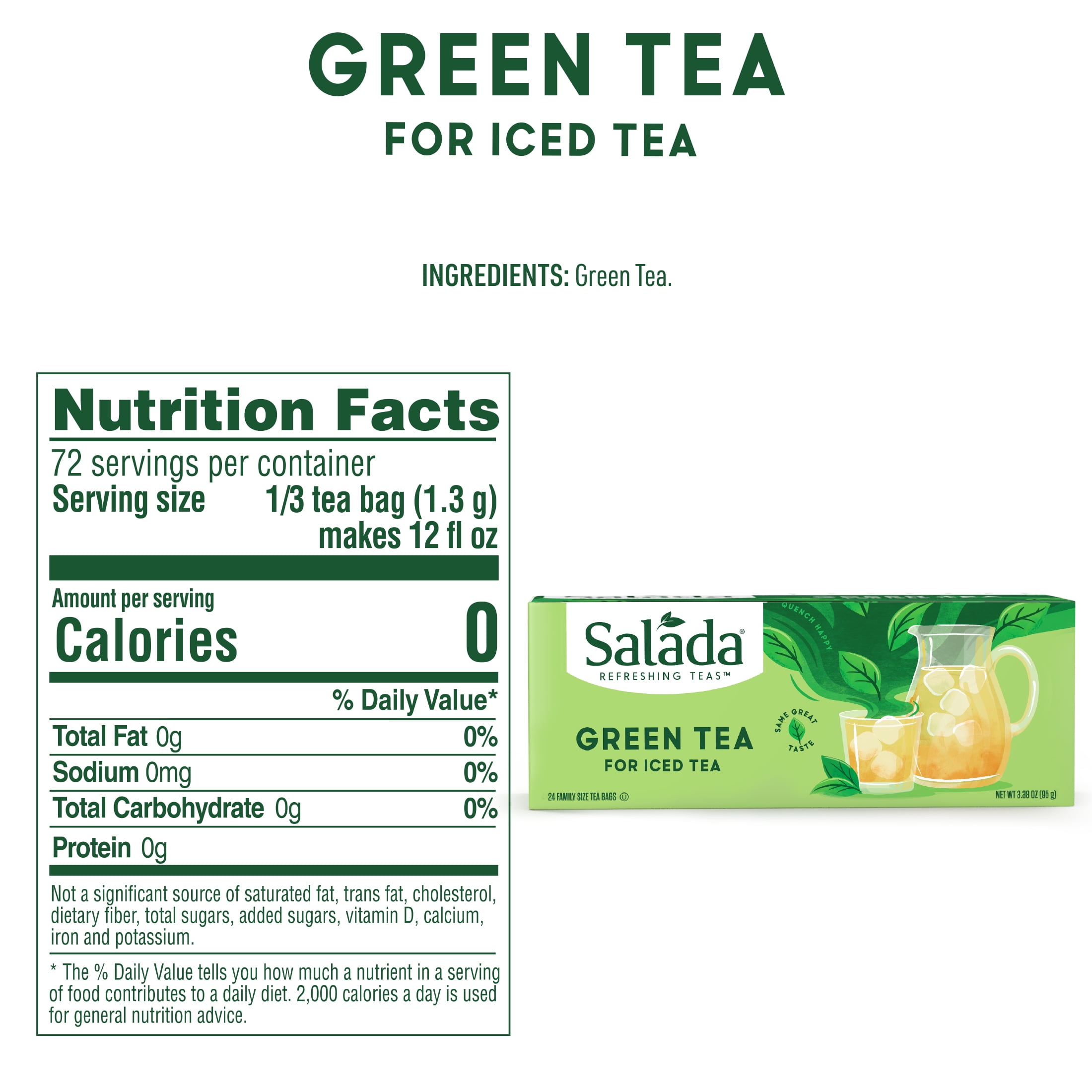 Salada Family Size Pure Green Tea for Iced Tea 24 Tea Bags Pack of 12 Refreshing Brewed Hot Served Cold Iced Tea