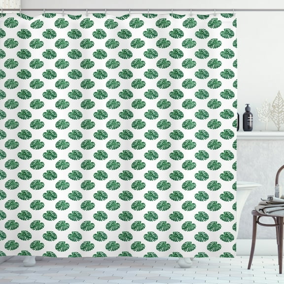 Ambesonne Aloha Shower Curtain, Evergreen Monstera Leaf, 69"Wx70"L, Green and White