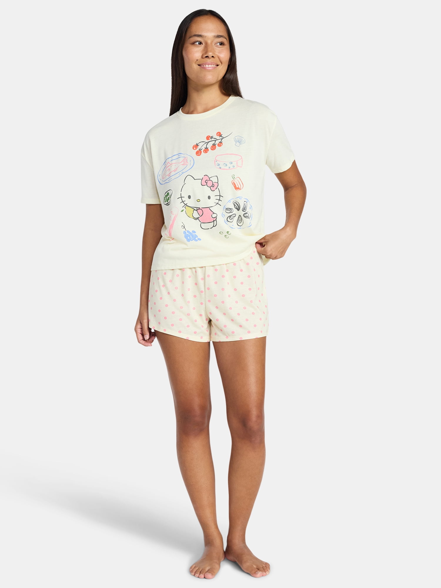 Hello Kitty Women's and Women's Plus Sleep Tee and Shorts Pajama Set from Grayson Social, 2-Piece, Sizes XS-3X