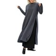 thumbnail image 3 of DYMADE Women Plus Size Long Sleeve Crew Neck Plush Loose Fleece Terry Casual Dress, 3 of 4