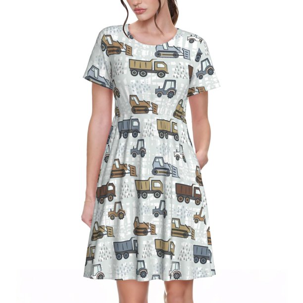 Balery Tractor and Dumper Vestidos sueltos de manga corta para mujer, vestidos de verano 2025, vestidos casuales de corte A con vuelo.