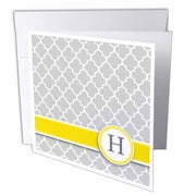 3dRose Your personal name initial letter H - monogrammed grey quatrefoil pattern - personalized yellow gray, Greeting Cards, 6 x 6 inches, set of 12