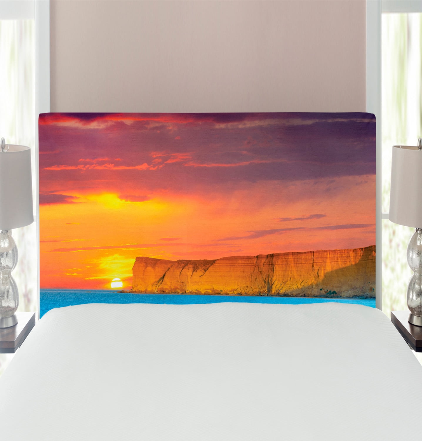 Ocean Headboard, Dramatic Sea Summer Sunset with Huge Cliff Vibrant ...