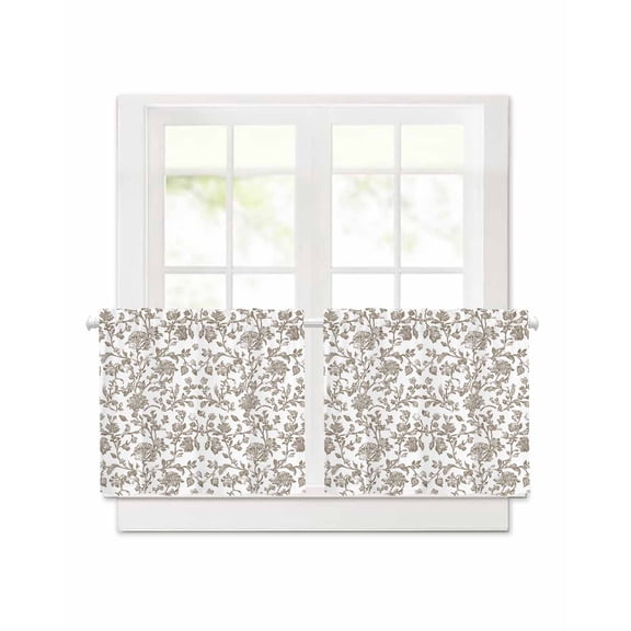 Vintage Brown Floral Short Blackout Curtains 30Inch Long Farmhouse Flower Pastoral Style Rod Pocket Kitchen Curtains, 2 Panels Thermal Insulated Room Darkening Drapes for Bedroom, 30"W x 30"L