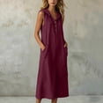 thumbnail image 4 of QUNYINEY A Line Summer Dresses for Women 2026 Plus Size Long Sleeveless Faux Cotton Linen Red Sundress Hooded with Pockets Casual Button Loose Fit Dresses, 4 of 7
