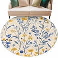 thumbnail image 2 of Garden Flora Illustrations Round Area Rug 5 FT, Non Slip Bedroom Rugs, Blue Yellow Flowers Washable Soft Circular Carpet Non-Shedding Floor Mat for Kitchen Dining Room Foyer Balcony Dorm, 2 of 8