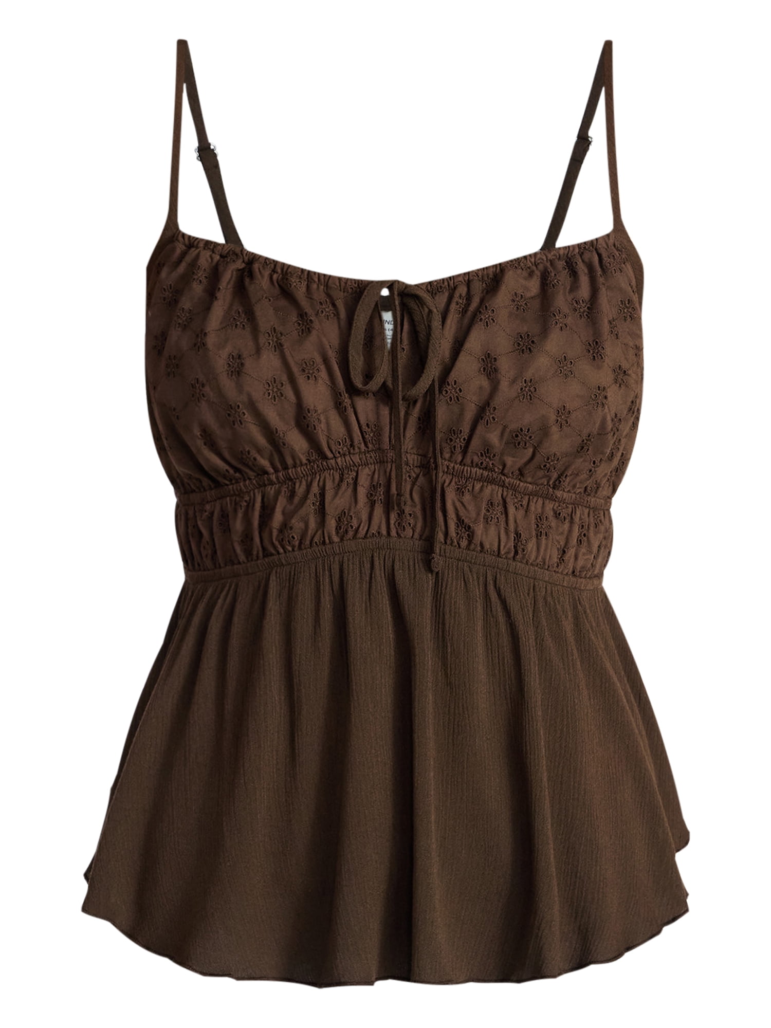 No Boundaries Eyelet Tie Front Cami, Women's XXS-XXL