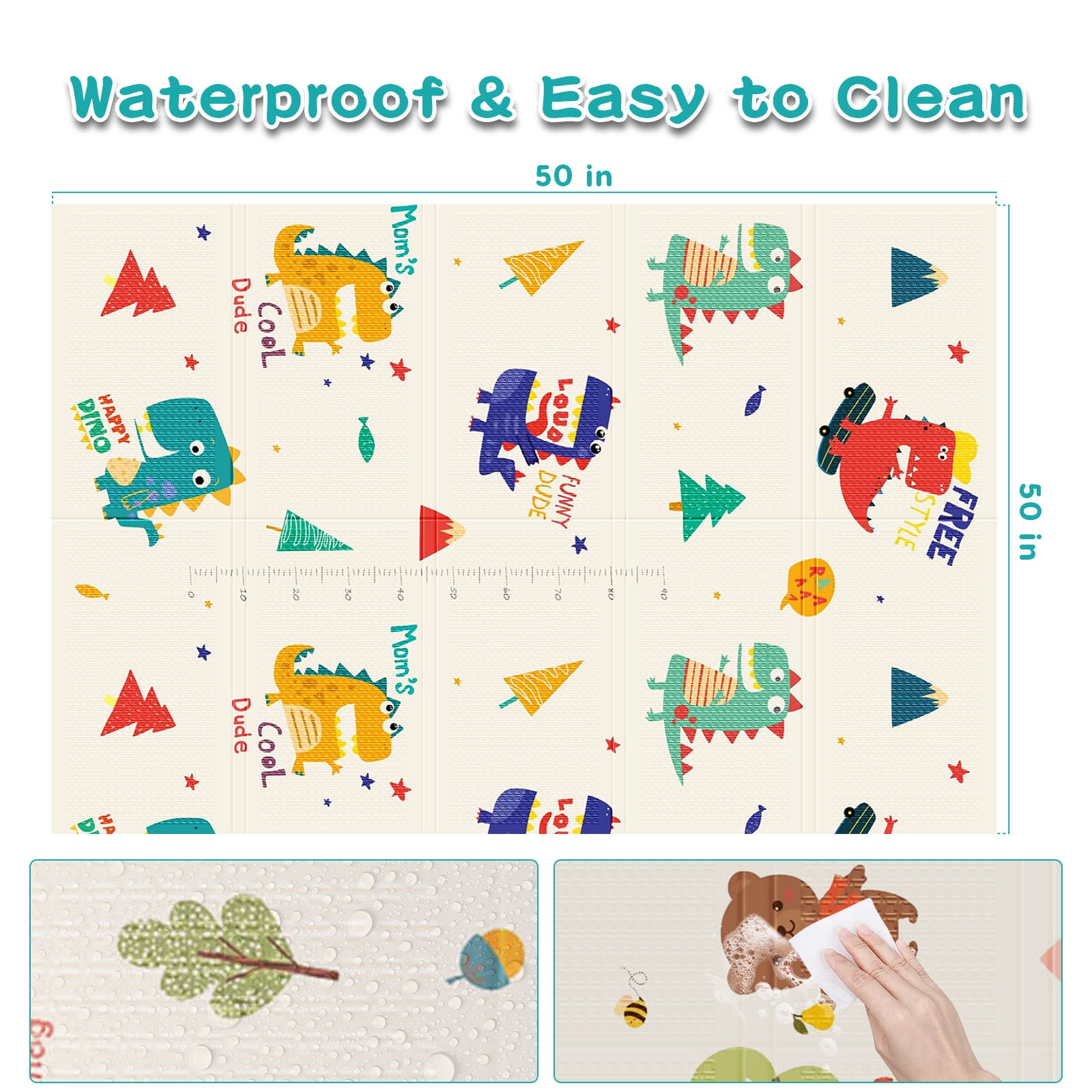Cute Baby Play Mat Foldable Large 74x50 Inch Portable & Safe Play Area for Babies and Toddlers, Waterproof Anti-Skid Baby Playmat