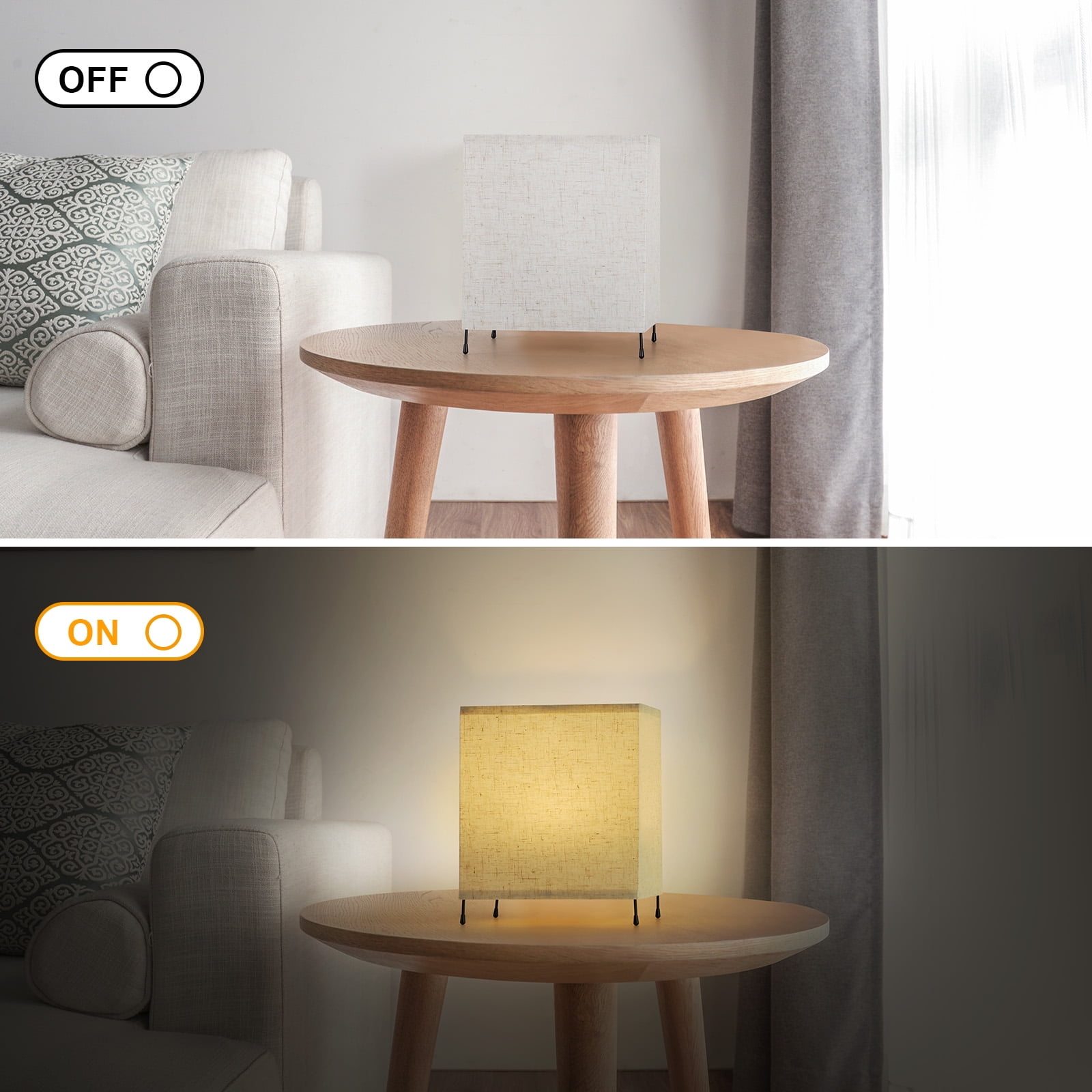 2-Pack Minimalist Square Nightstand Lamps with Remote - 12-Color RGB Linen Shade Lamps for Bedroom & Living Room