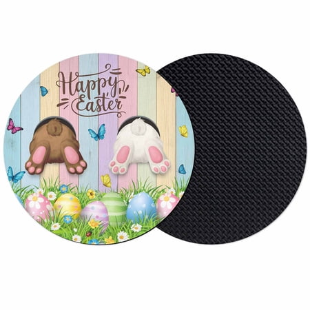Easter Eggs Coasters Set of 2 Absorbent Coasters for Drinks Spring Watercolor Bunny Farmhouse Wooden Grain Coaster for Desk Coffee Table Protection Home Decor House Warming Gifts 4