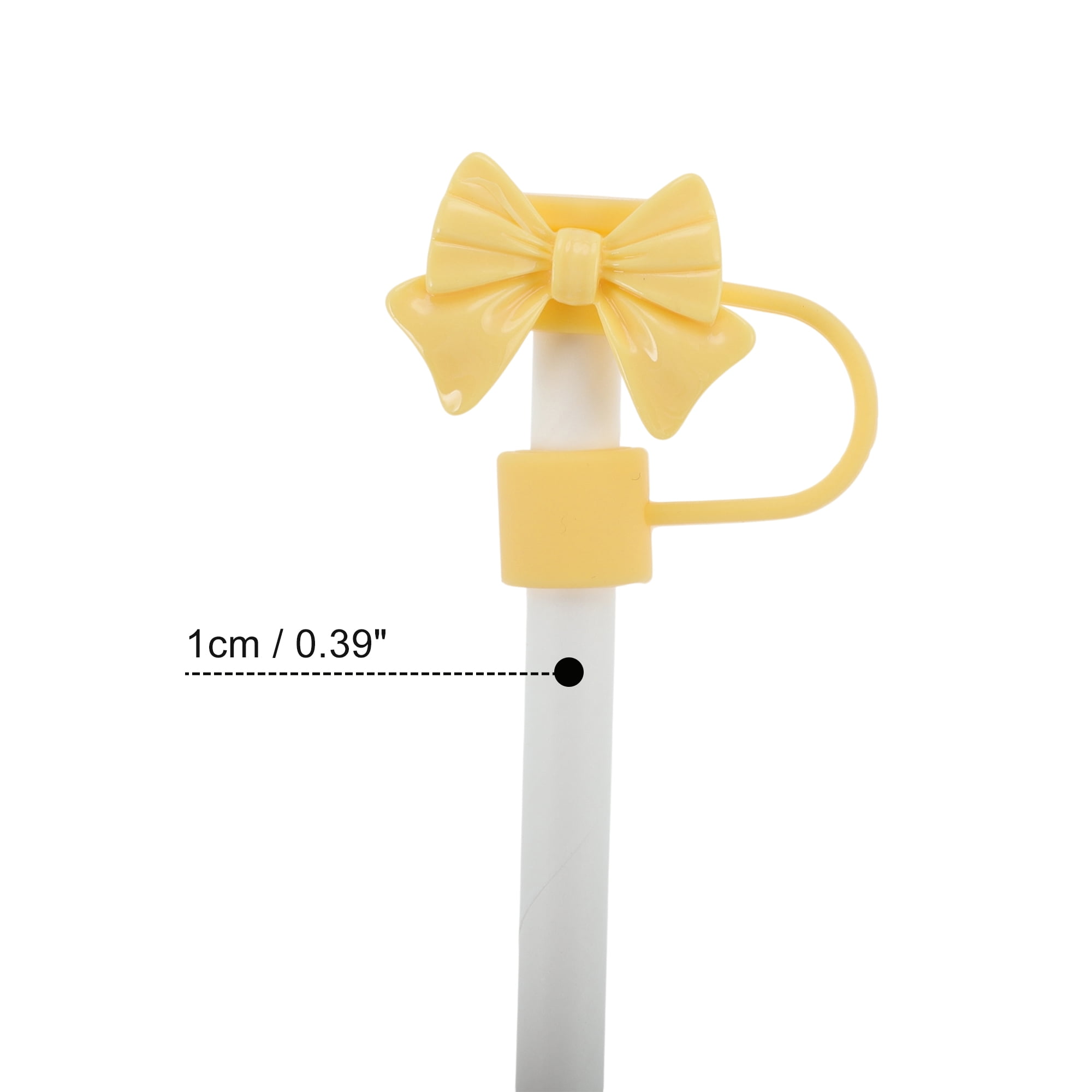 Unique Bargains 4Pcs Bow Straw Cover Cap Silicone Straw Covers Yellow