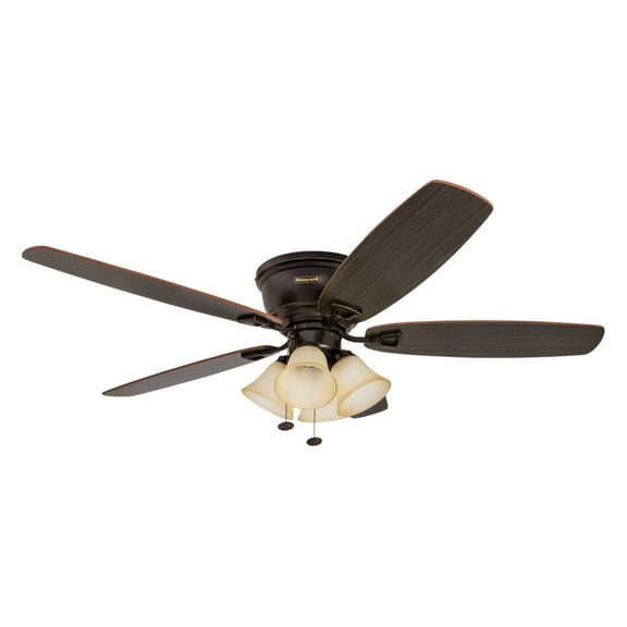 52" Honeywell Glen Alden Oil Rubbed Bronze Hugger Ceiling Fan with 4 Light
