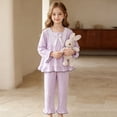 thumbnail image 2 of FYDUU Kids Clothes Girls Pajamas Fall Long Sleeve Tops + Pants Soft Sleepwear Two Piece Outfit Stylish Cute Loungewear Sets 9-10 Years, 2 of 4