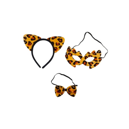 Lux Accessories Brown Black Spots Cheetah Ears Bowtie Mask Costume Party Dressup