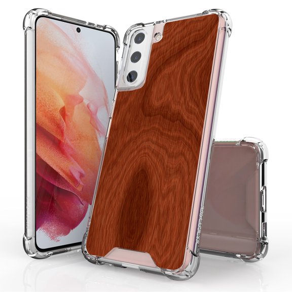 ANJ  Hybrid Slim Hard Back Cover Case Flexible Bumper for Samsung Galaxy S21 Plus - Wood Pattern