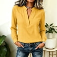 thumbnail image 4 of Women's Plus Size Plaid Shirts V Neck Long Sleeve Loose Tunic Tops Business Casual Tops Basic Blouse Layering Shirt Fall Outfit Yellow, 4 of 5