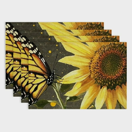

Pratyus Butterfly Sunflower Digital Painting Linen Placemats Set of 4 for Dining Table - Ideal for Birthday Parties Christmas Restaurants and Buffets 18x12in