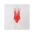 thumbnail image 3 of Women Sexy Deep V Neck Eyelash Lace Bodysuit Lingerie, 3 of 5