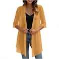 thumbnail image 2 of Vivianyo HD Women's 3/4 Sleeve Open Front Chiffon Cardigan, Lightweight Sheer Casual Cover Up, Women's Khaki, Sizes S-2XL, 2 of 9