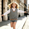 thumbnail image 7 of Fnhpitd Sweater Vest Girls Fall and Winter Waistcoat, School Uniforms Sleeveless Knit Pullover Grey 150, 7 of 7
