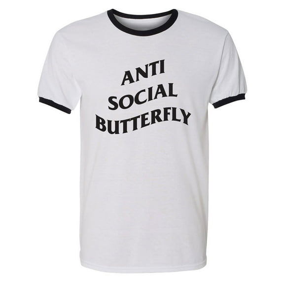 Anti Social Butterfly Adult Short Sleeve Ringer T-shirt