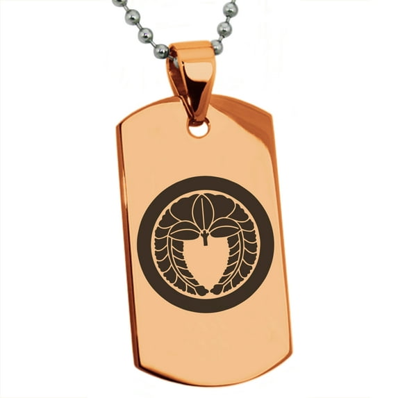 Stainless Steel Natsuka Samurai Crest Engraved Dog Tag Pendant Necklace