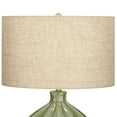 thumbnail image 4 of 360 Lighting Gordy Modern Accent Table Lamp Handcrafted 20 1/2" High Ribbed Green Ceramic Oatmeal Fabric Drum Shade for Bedroom Living Room Bedside, 4 of 8