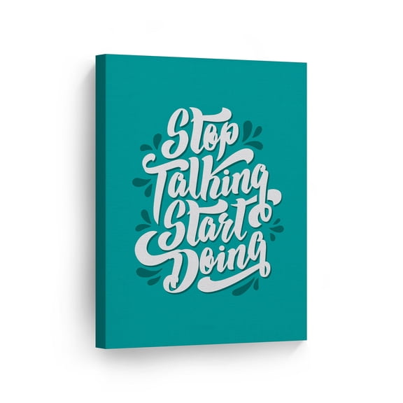 Smile Art Design Stop Talking Start Doing Quote Hand Lettering Wall DecorMotivational Wall Art Canvas Print Inspirational Home Decor Ready to Hang Made in the USA- 12x8