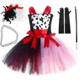 thumbnail image 2 of Vestido tutú de Cruella de la malvada señora para niñas, disfraz de Cosplay para fiesta de Halloween, dálmatas, bruja blanca y negra, vestidos de Kuila, ropa para niños, 2 of 5
