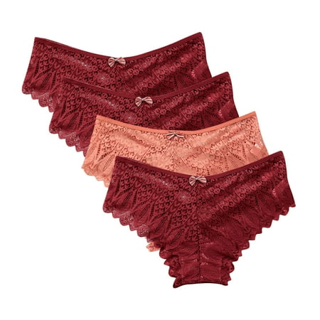 Women s Panties Lingerie G-string Lace Briefs Underwear Panties T String Thongs Knick 4pc Underwear for Women Wine XXL