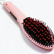 Professional Electric Ceramic Detangling Hair Straightener Brush With Temperature Display