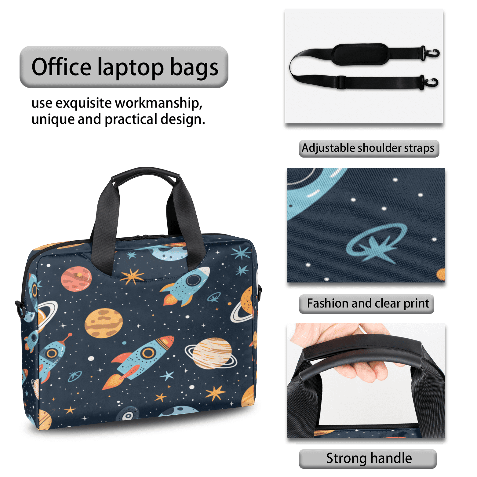 Herdesigns Cute Planet Laptop Bag for Women Men, Computer Case Briefcase Messenger Bags, 15-15.6 inch Laptop Sleeve Shoulder Bag